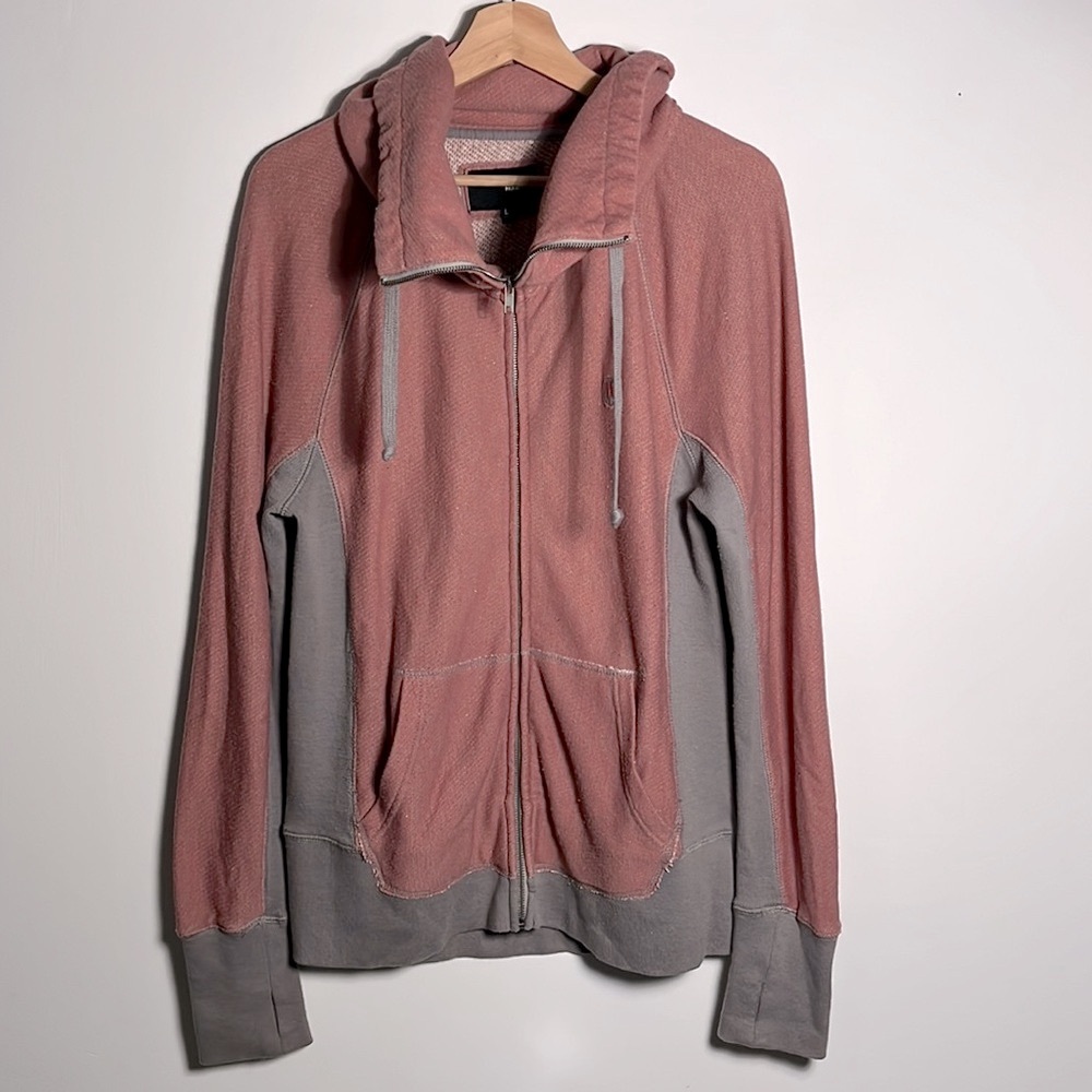 Hurley Cowl Neck Full Zip Sweatshirt - Pink & Gray